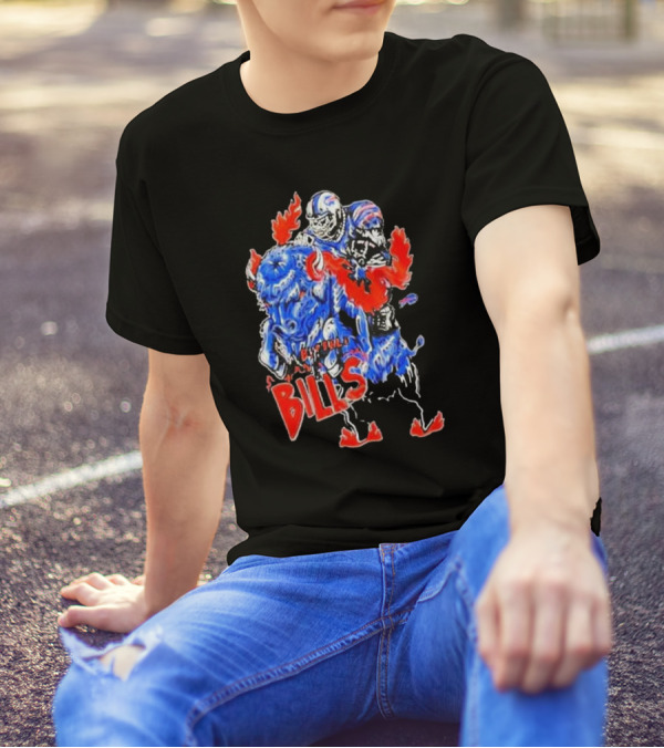 Warren Lotas Buffalo Bills Colorful Flames Football Buffalo T-Shirt