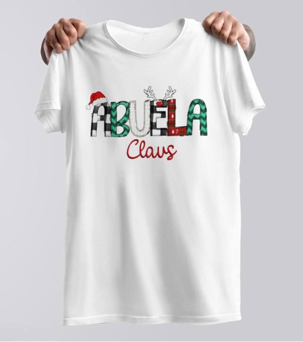 Abuela Claus Christmas Santa Hat Reindeer Antlers Festive T-Shirt