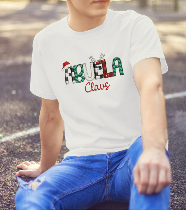 Abuela Claus Christmas Santa Hat Reindeer Antlers Festive T-Shirt