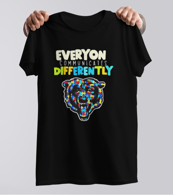 Chicago Bears Everyone Communicates Differently Autism Puzzle T-Shirt