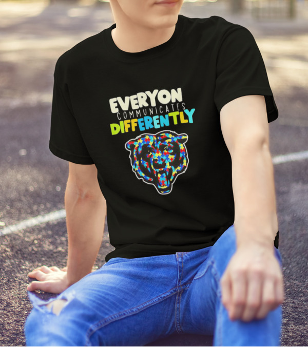 Chicago Bears Everyone Communicates Differently Autism Puzzle T-Shirt