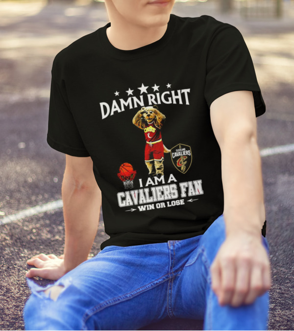 Damn Right I Am A Cleveland Cavaliers Fan Win Or Lose Basketball Mascot T-Shirt