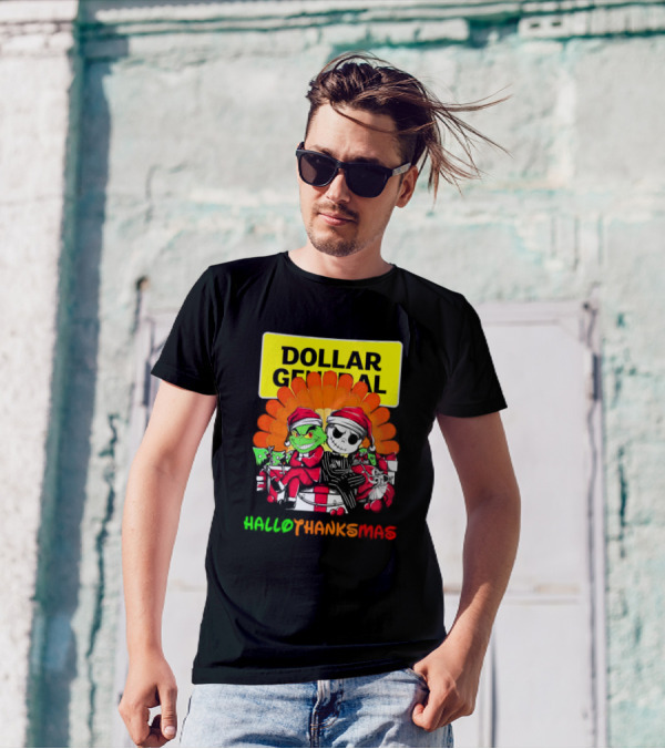 Grinch And Jack Skellington With Dollar General HalloThanksMas T-Shirt