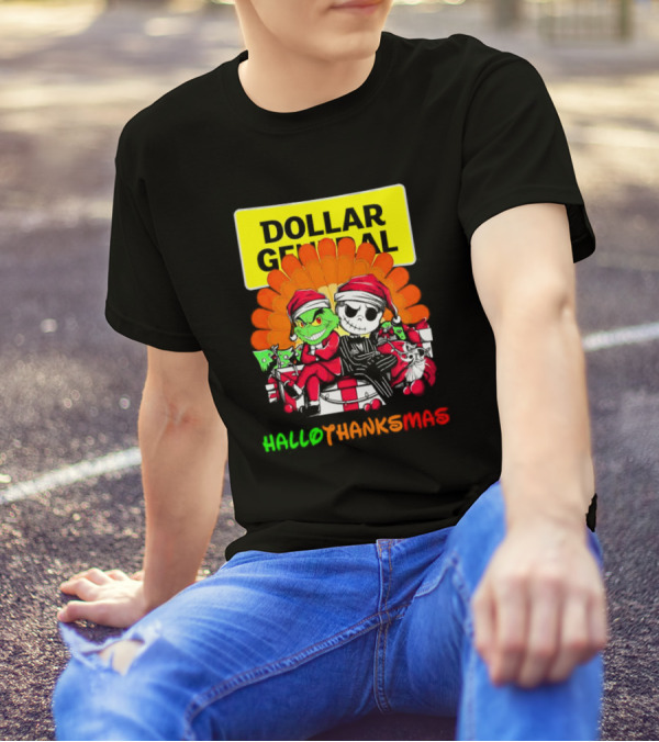 Grinch And Jack Skellington With Dollar General HalloThanksMas T-Shirt