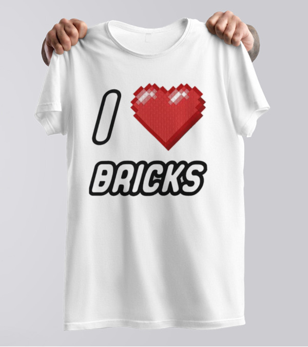 I Heart Bricks With Pixelated Red Heart T-Shirt