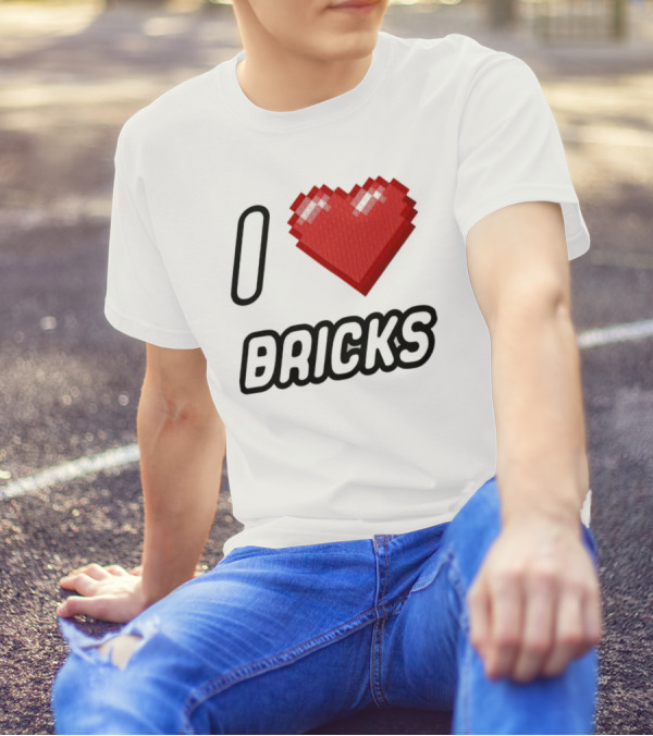 I Heart Bricks With Pixelated Red Heart T-Shirt