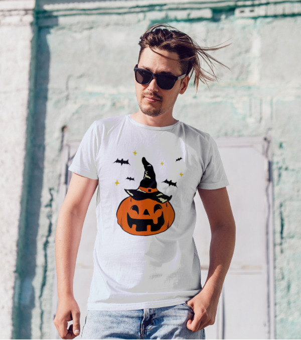 Jack-o’-lantern Witch Hat Bats Stars Halloween T-Shirt