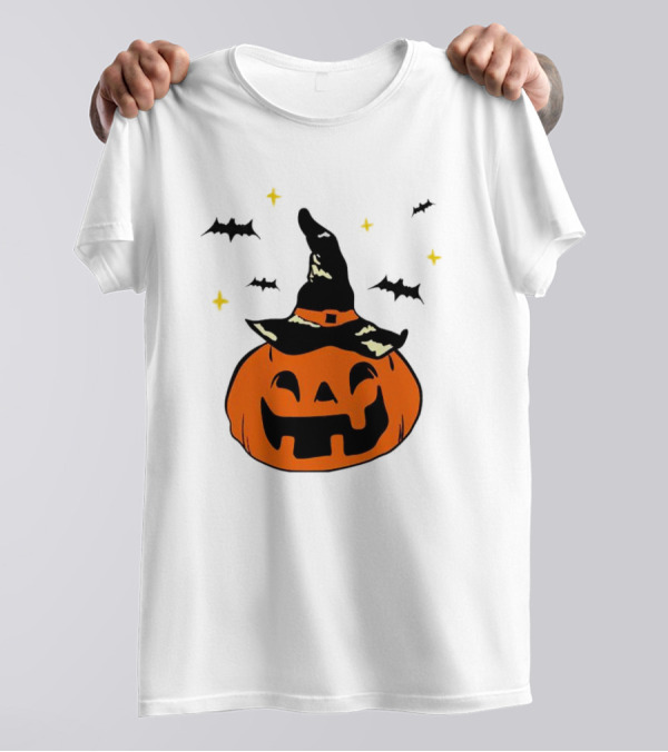 Jack-o’-lantern Witch Hat Bats Stars Halloween T-Shirt