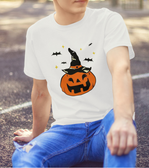 Jack-o’-lantern Witch Hat Bats Stars Halloween T-Shirt