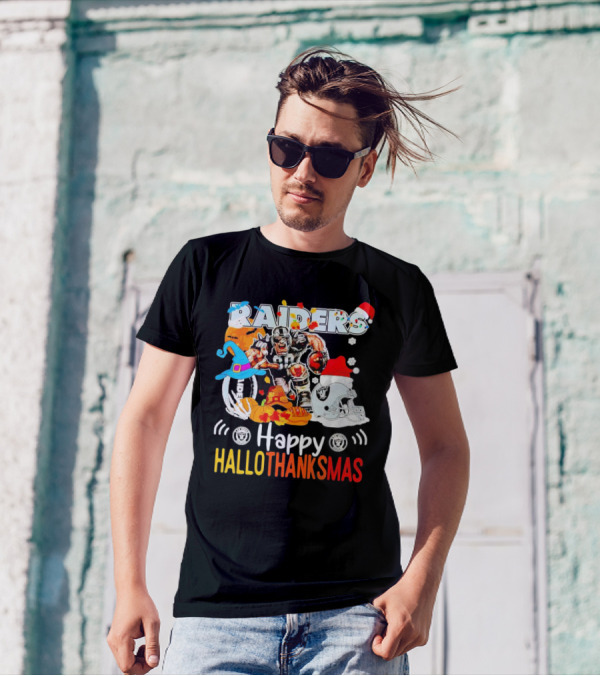 Las Vegas Raiders Happy Hallothanksmas Mascot Festive T-Shirt