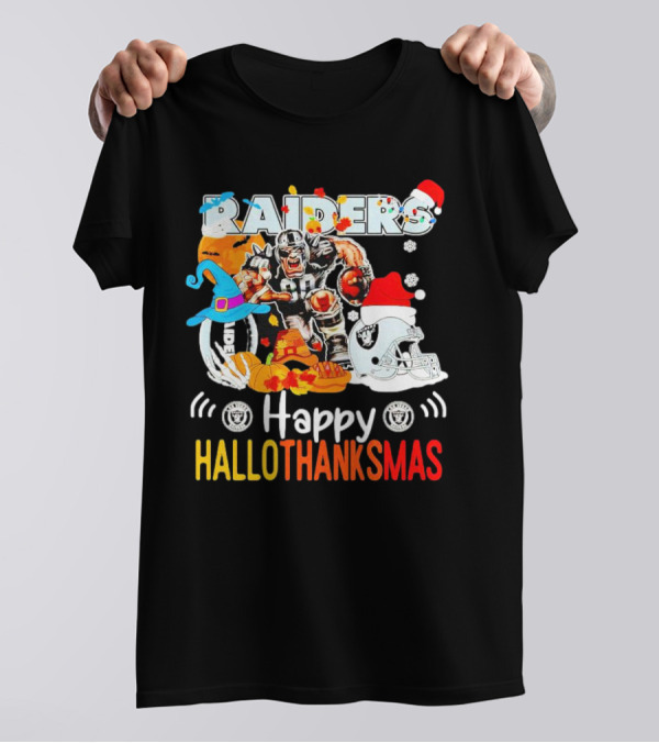 Las Vegas Raiders Happy Hallothanksmas Mascot Festive T-Shirt