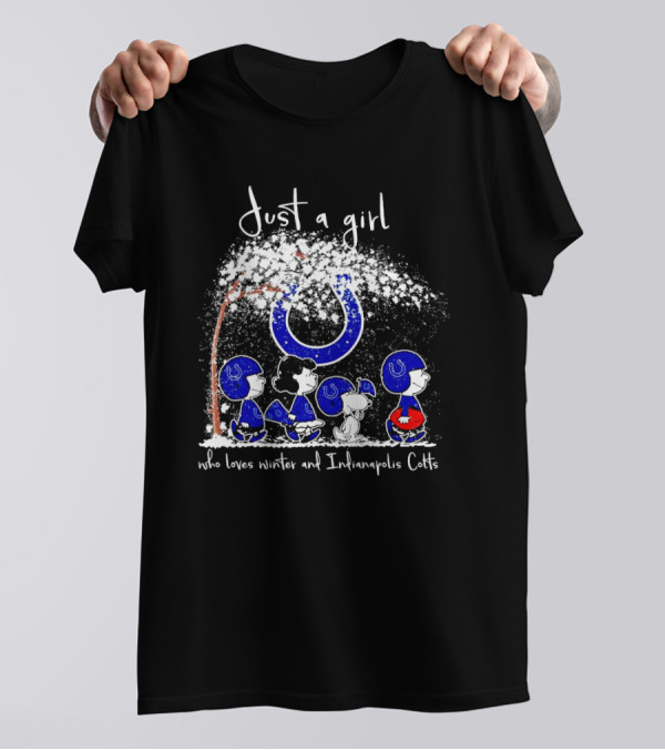 Just A Girl Who Loves Winter And Indianapolis Colts Peanuts Characters T-Shirt