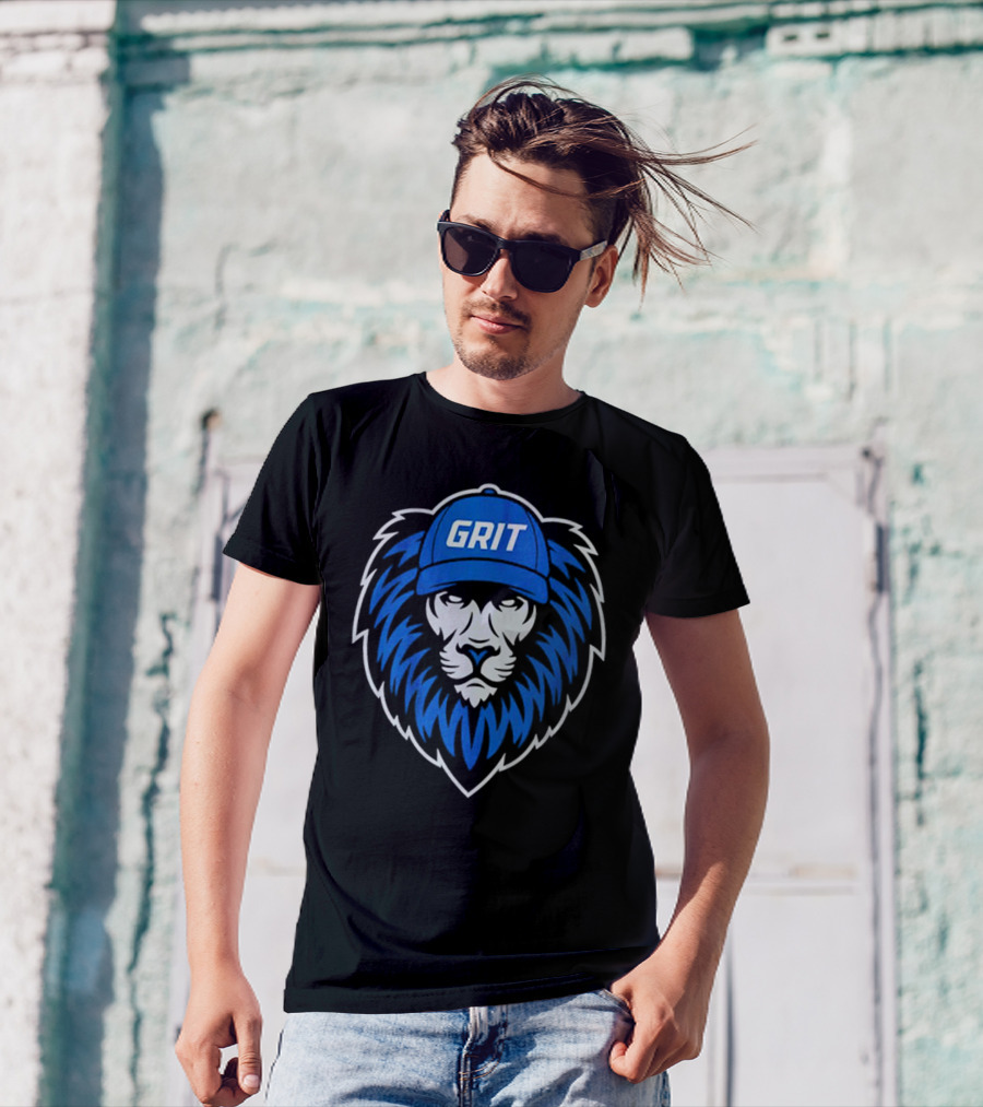 Detroit Lions Football Grit Lion With Blue Hat T-Shirt