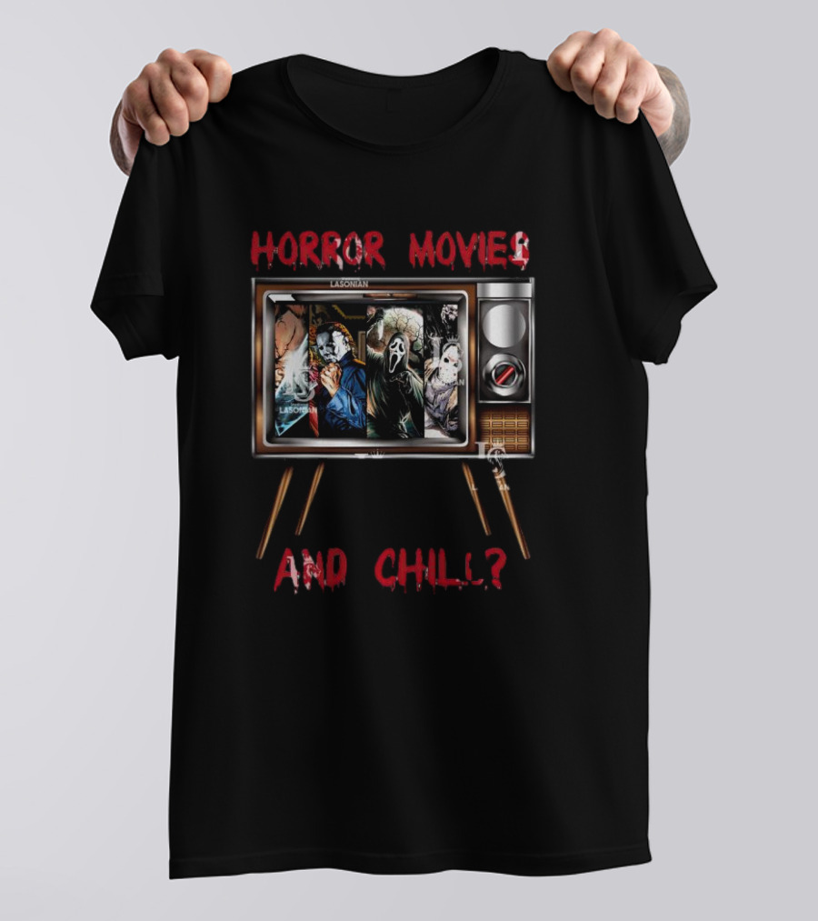 Horror Movies And Chill With Icons On Vintage TV T-Shirt