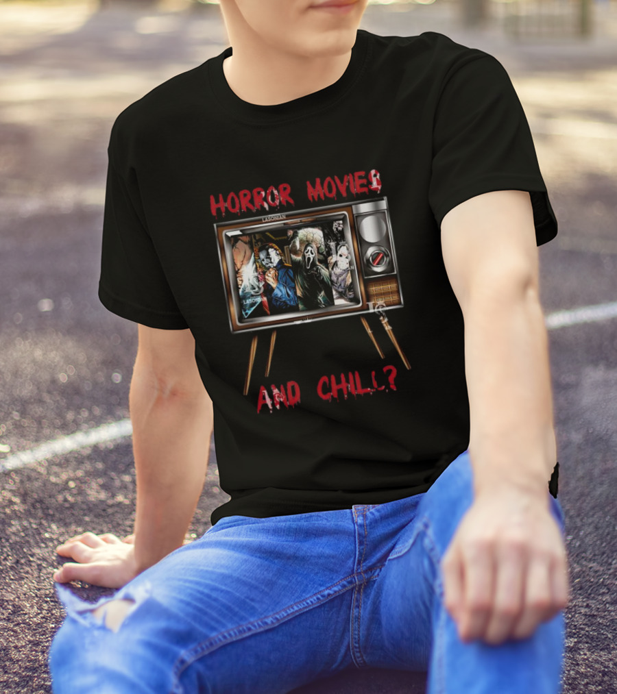Horror Movies And Chill With Icons On Vintage TV T-Shirt