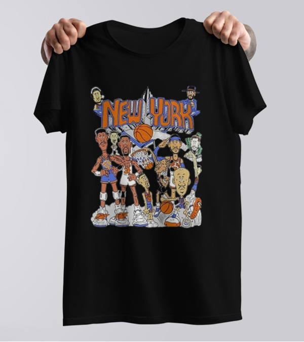 New York Knicks Basketball Cartoon Characters Skyline T-Shirt