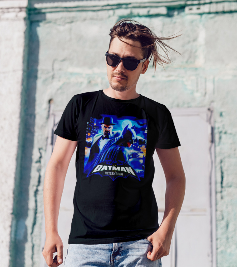 Batman And Heisenberg Walter White Cartoon Duo In Gotham City T-Shirt