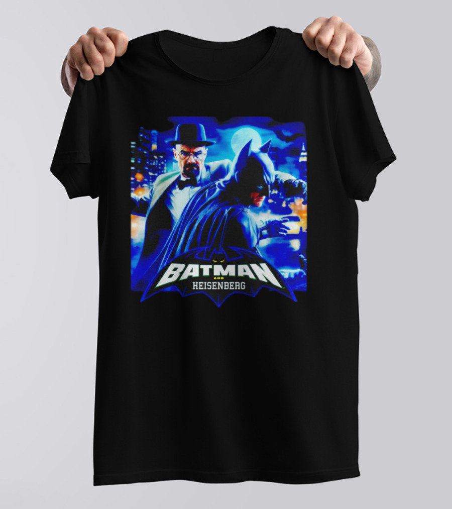 Batman And Heisenberg Walter White Cartoon Duo In Gotham City T-Shirt