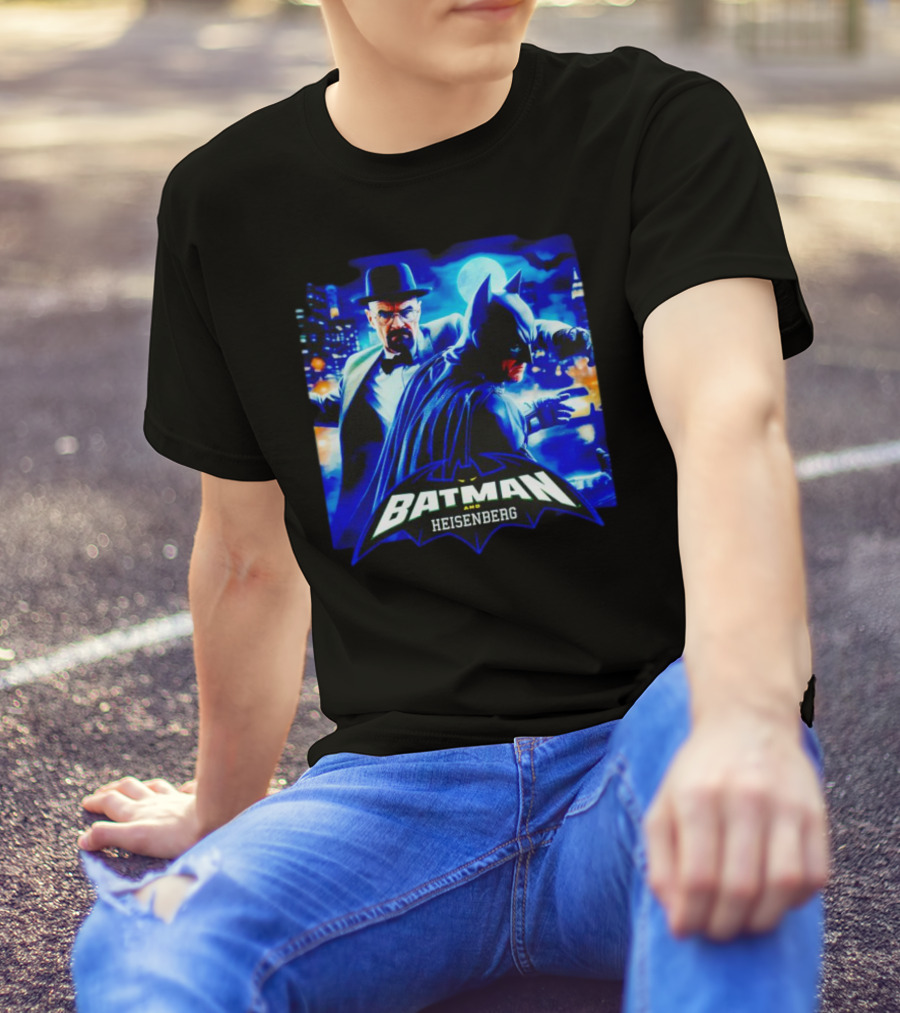 Batman And Heisenberg Walter White Cartoon Duo In Gotham City T-Shirt