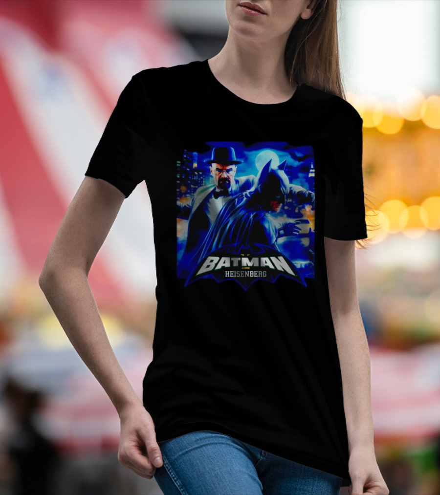 Batman And Heisenberg Walter White Cartoon Duo In Gotham City T-Shirt