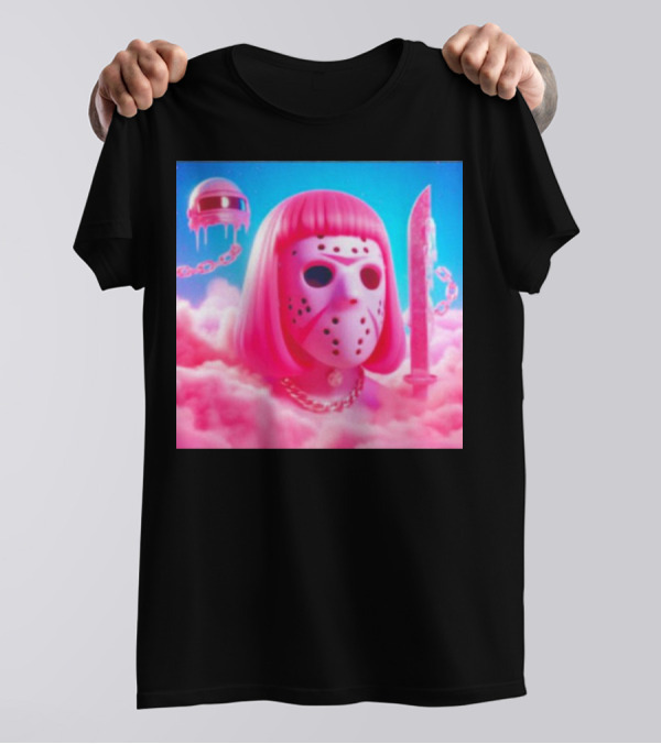 Pink Friday The 13th Jason Hockey Mask And Knife In Pink Clouds T-Shirt