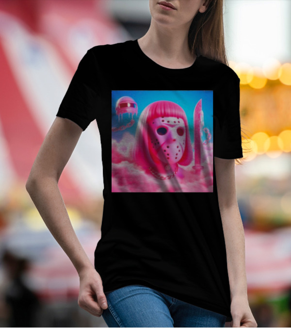 Pink Friday The 13th Jason Hockey Mask And Knife In Pink Clouds T-Shirt