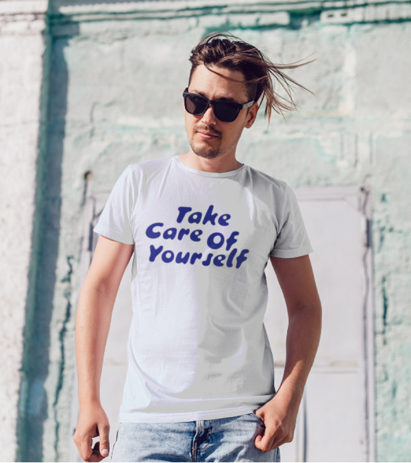 Take Care Of Yourself Retro Blue Text T-Shirt