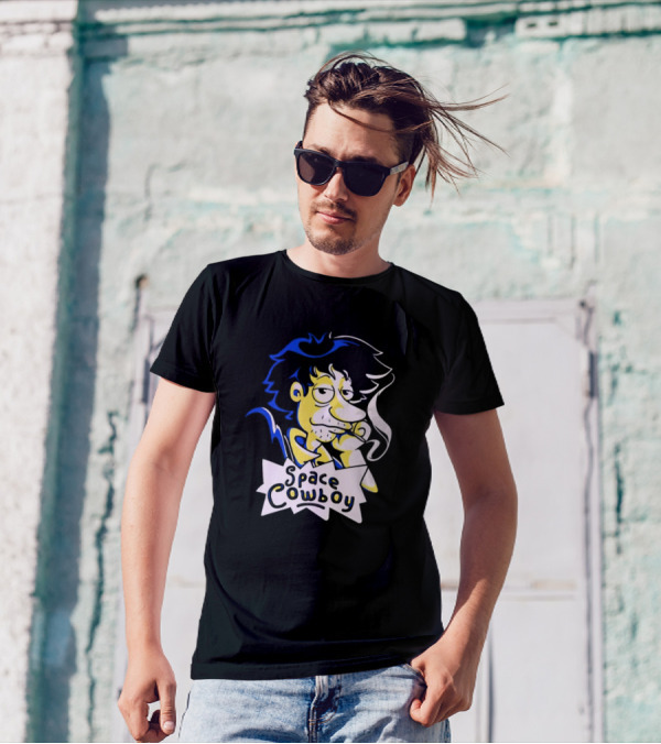 Space Cowboy Smoking Cartoon Character T-Shirt