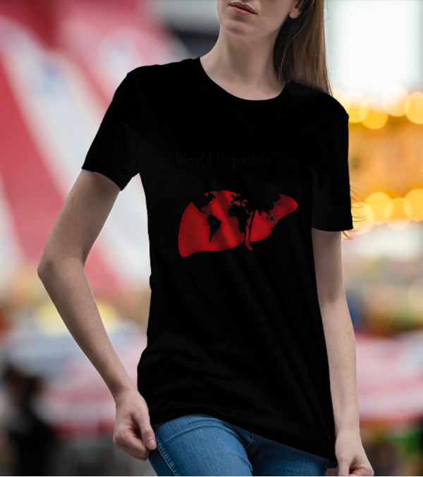 World Hepatitis Day 28th July Red Liver With World Map T-Shirt