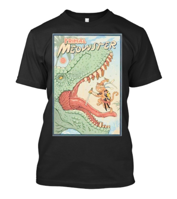 Primal Meowster Dinosaur Warrior Cat Adventure T-Shirt