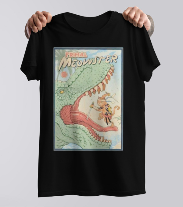 Primal Meowster Dinosaur Warrior Cat Adventure T-Shirt