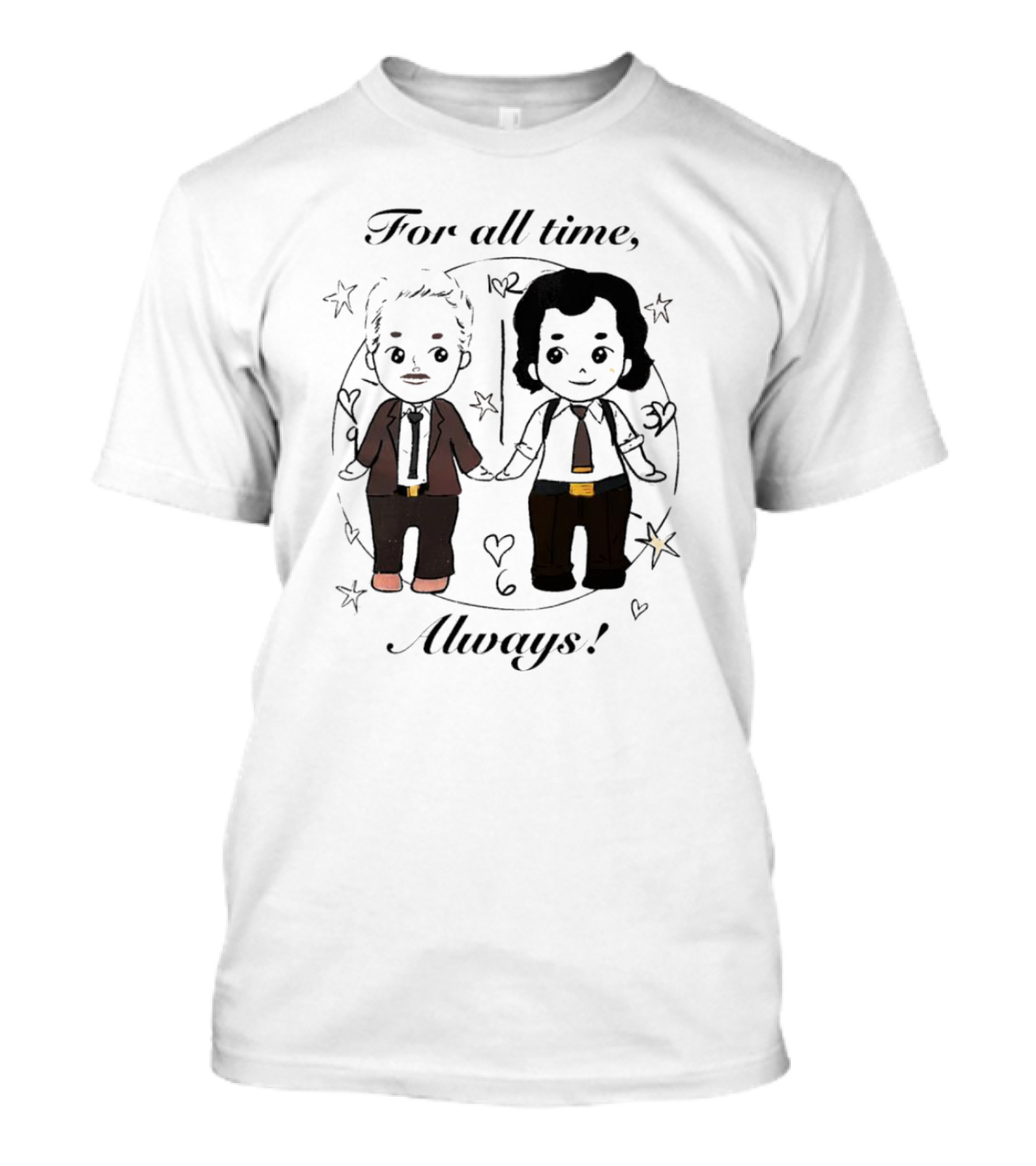 For All Times Always Cartoon Characters Holding Hands With Hearts And Stars T-Shirt