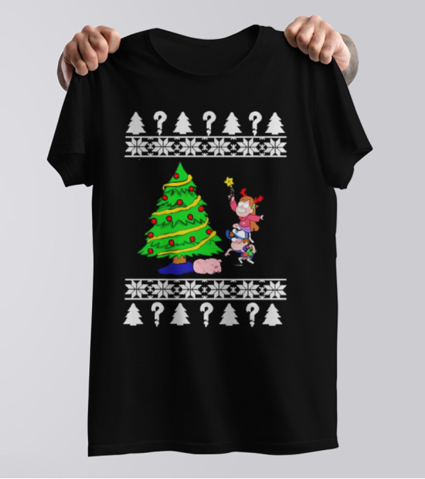 Gravity Falls Christmas Tree With Mabel And Waddles In Festive T-Shirt