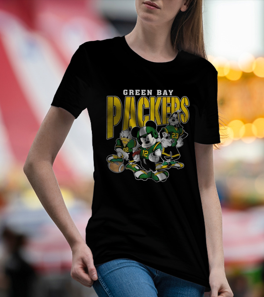 Green Bay Packers Mickey Mouse Donald Duck Goofy Football Players T-Shirt