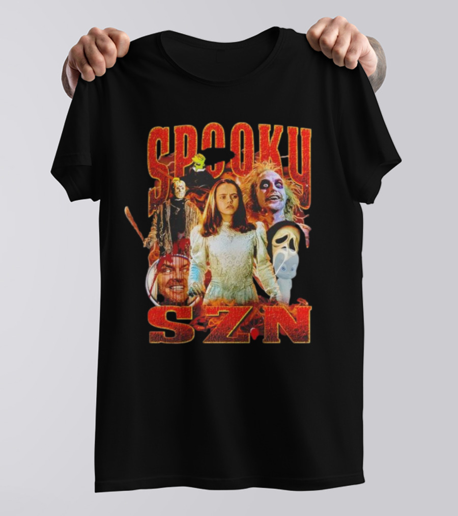 Spooky Szn Halloween Horror Characters Collage T-Shirt