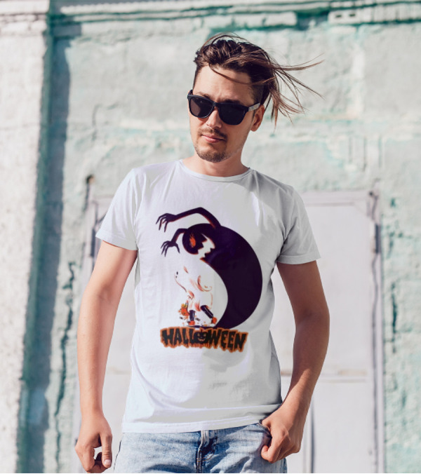 Happy Halloween Spooky Shadow Ghost With Pumpkin T-Shirt