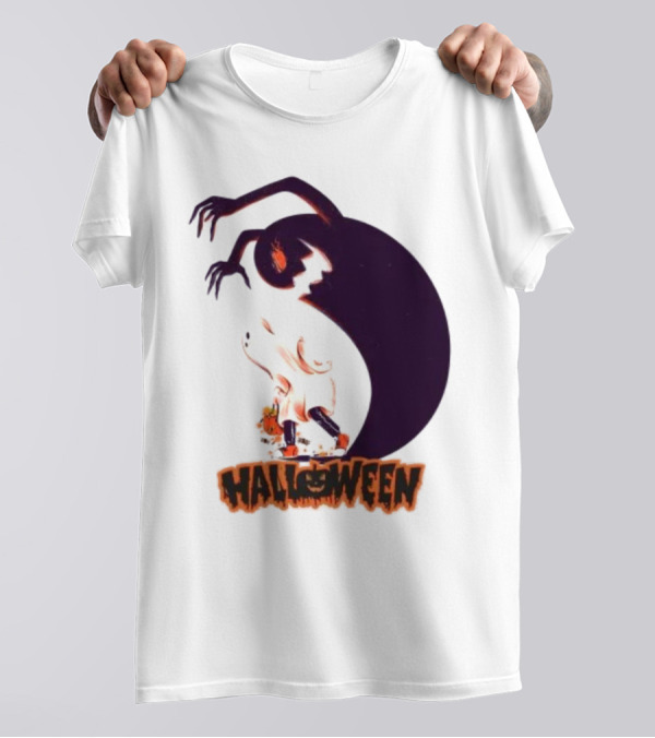 Happy Halloween Spooky Shadow Ghost With Pumpkin T-Shirt