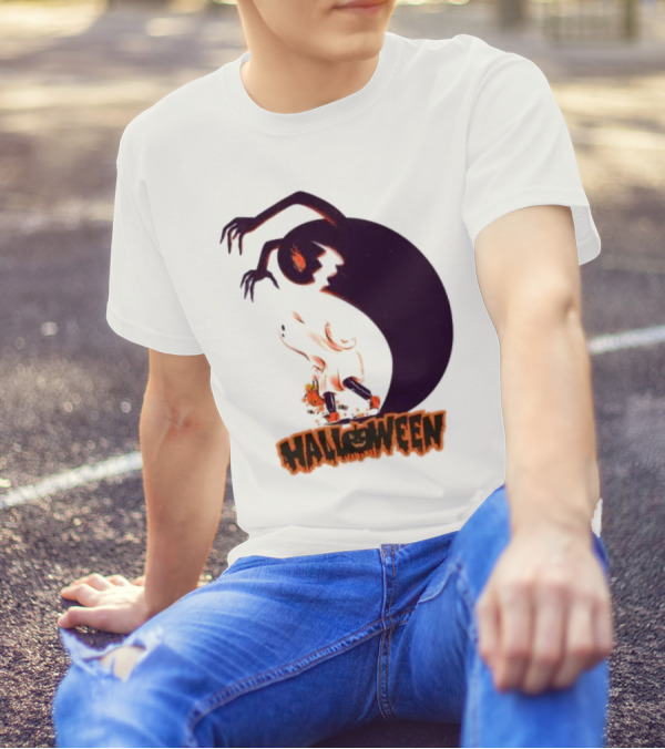 Happy Halloween Spooky Shadow Ghost With Pumpkin T-Shirt
