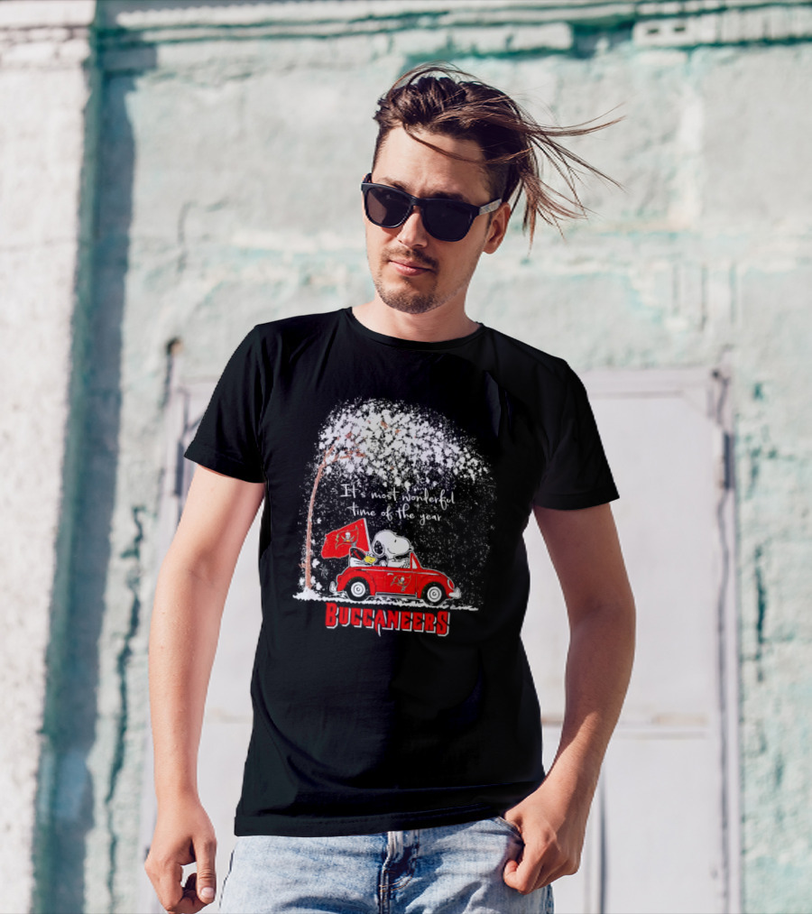 Snoopy And Woodstock Buccaneers It's Most Wonderful Time Of The Year Winter Scene T-Shirt
