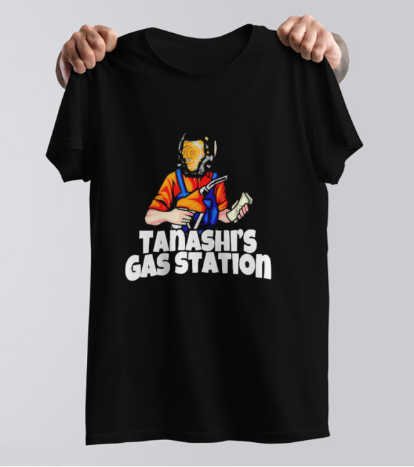 TANASHI’S GAS STATION ATTENDANT WITH RETRO HELMET AND ORANGE UNIFORM HOLDING FUEL PUMP AND MONEY T-Shirt