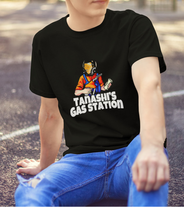 TANASHI’S GAS STATION ATTENDANT WITH RETRO HELMET AND ORANGE UNIFORM HOLDING FUEL PUMP AND MONEY T-Shirt