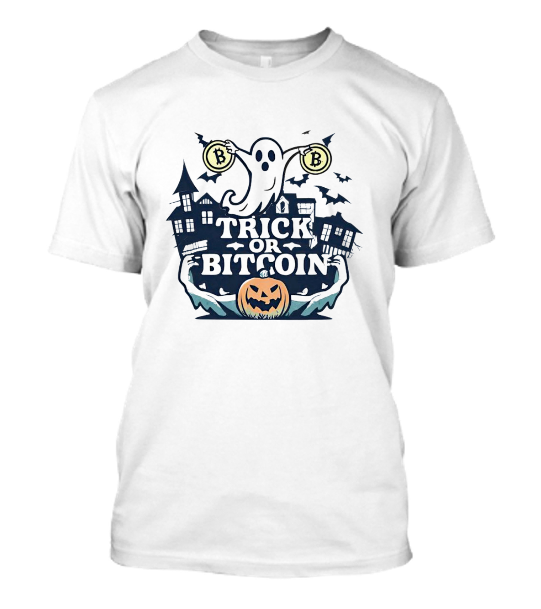 Trick Or Bitcoin Ghost Halloween With Pumpkins And Coins T-Shirt