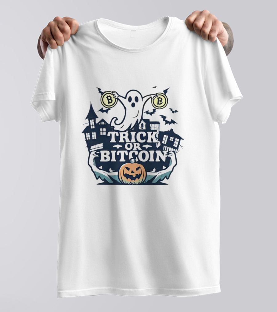 Trick Or Bitcoin Ghost Halloween With Pumpkins And Coins T-Shirt