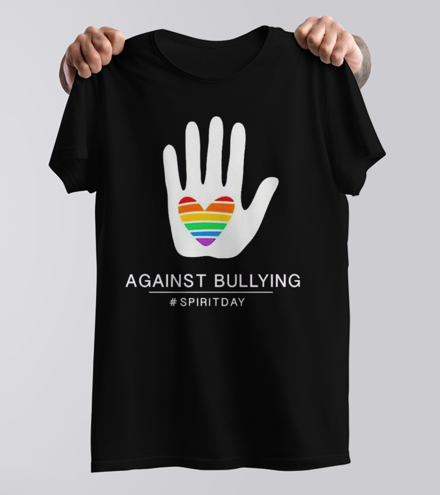 Against Bullying Rainbow Heart Hand Spirit Day T-Shirt