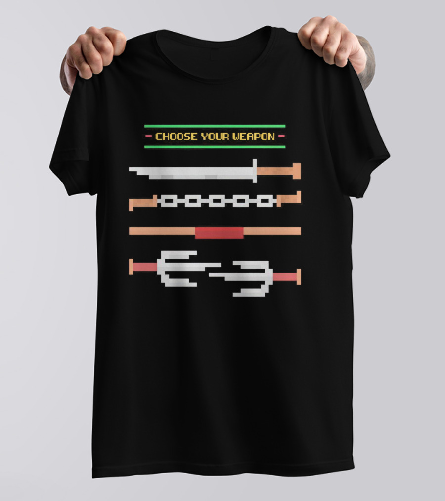 Choose Your Weapon 8-Bit Swords Nunchucks Sai Pixel T-Shirt
