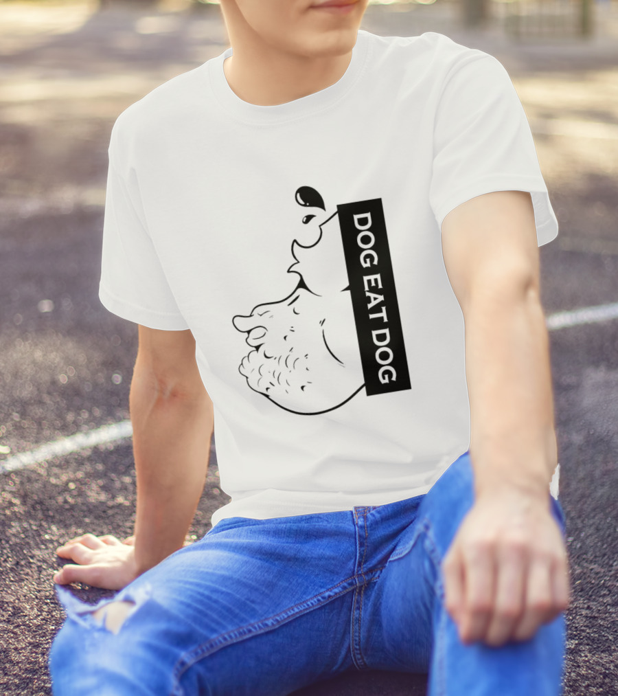 DOG EAT DOG Text With Canine Sketch T-Shirt