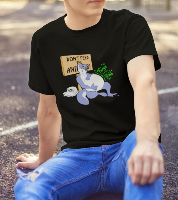 Don't Feed The Animals Gurgle Glchh YCH Sign With Full-Bellied Purple Cartoon Character T-Shirt