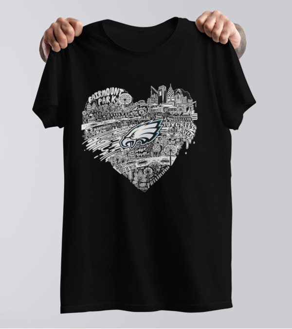 Fairmount Park Philadelphia Eagles Love Heart City Skyline West River Kelly Drive Zuzka Kols Park T-Shirt