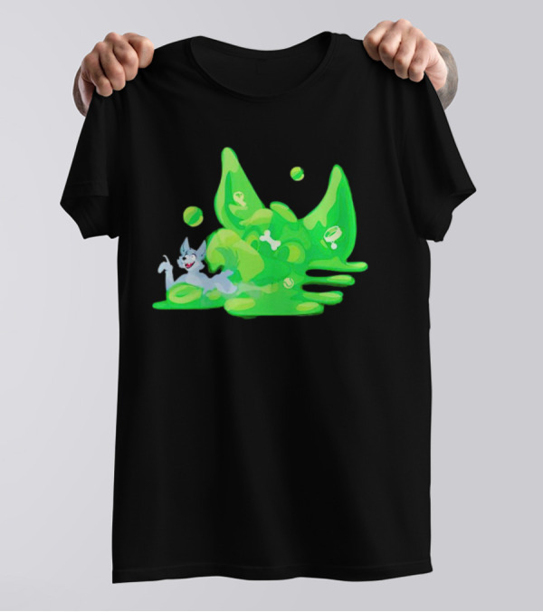 Gelatinous Dog Cartoon Slime With Playful Grey Pup And Green Ooze T-Shirt