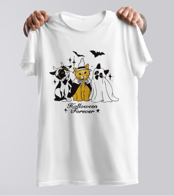 Halloween Forever Cats Witch Ghost Costumes Bats T-Shirt